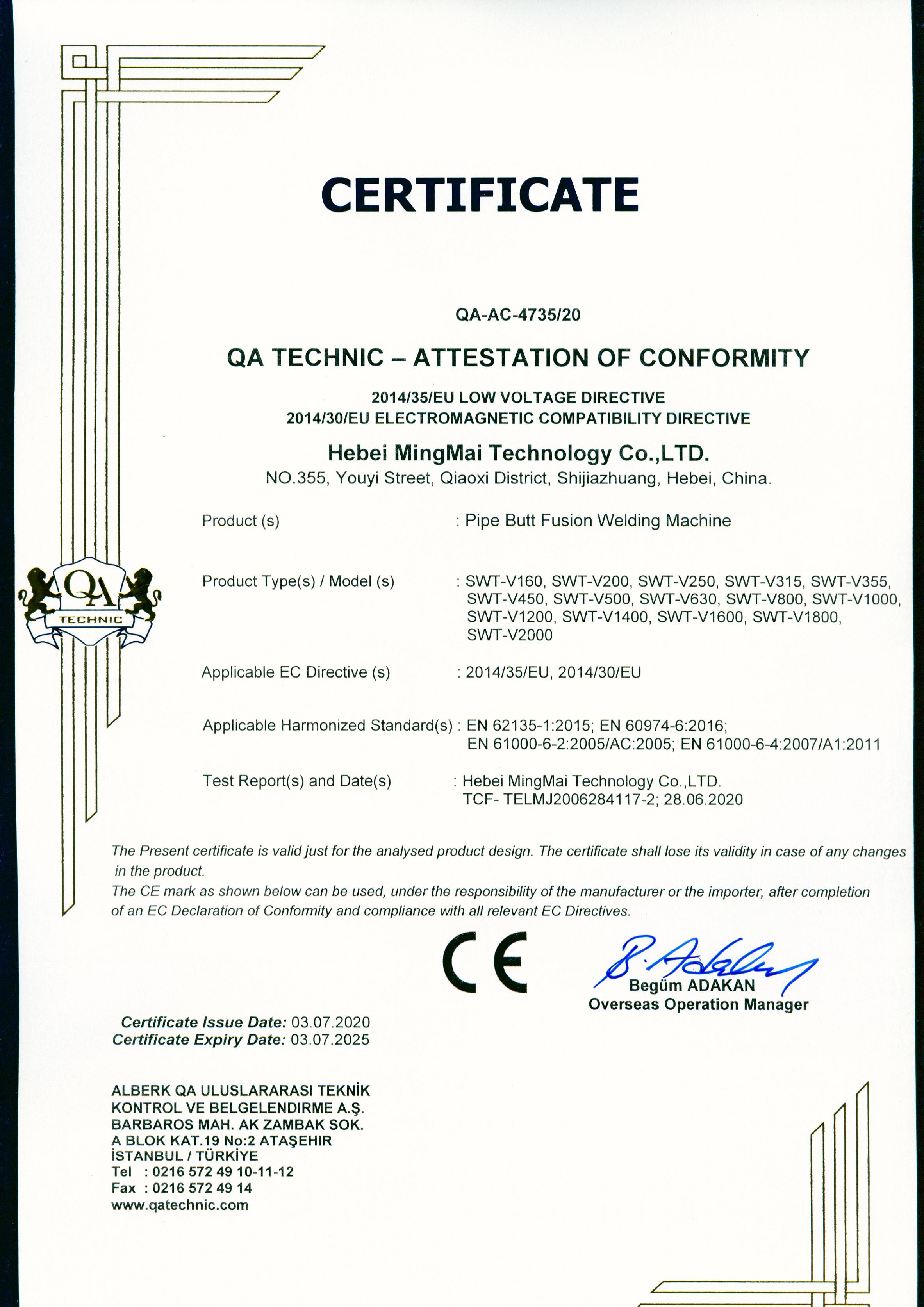 China Hebei Mingmai Technology Co.,Ltd Certification