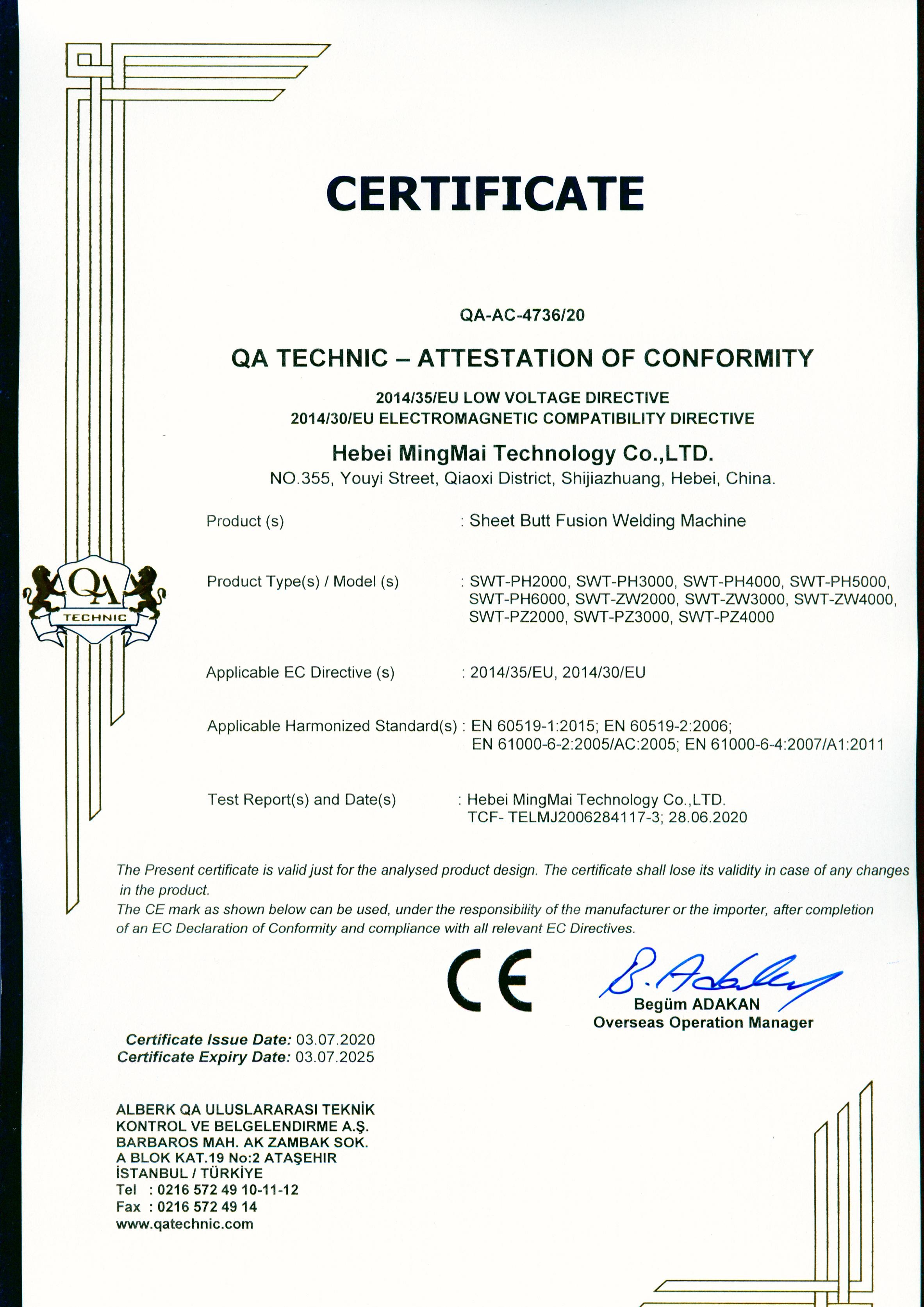 China Hebei Mingmai Technology Co.,Ltd Certification